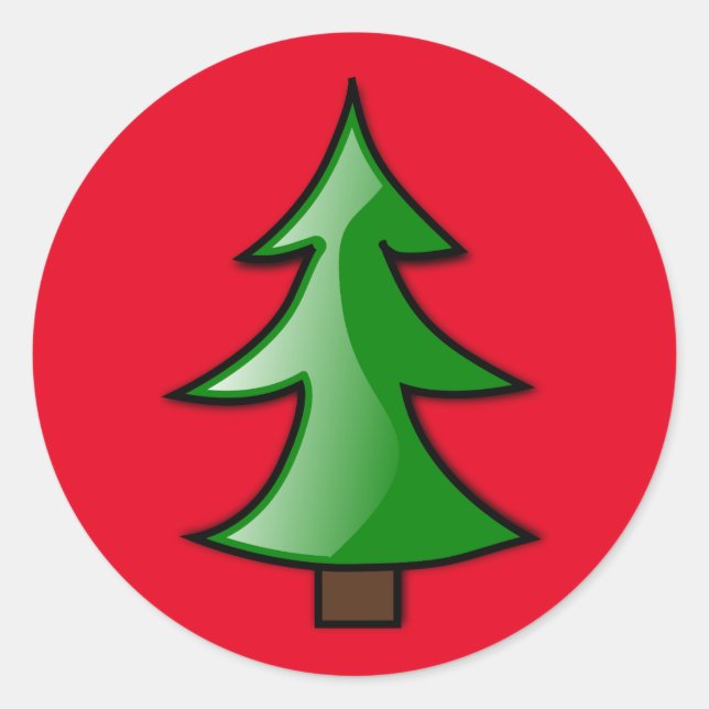 Christmas Tree on Customisable Red Background Classic Round Sticker (Front)