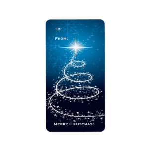 Christmas Tree On Glowing Blue Avery Label