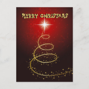 Christmas Tree On Glowing Red Background Holiday Postcard