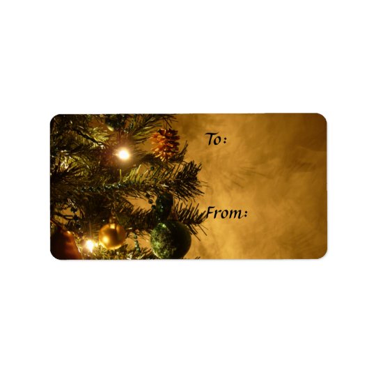 Christmas Tree on Gold Gift Tag Address Label