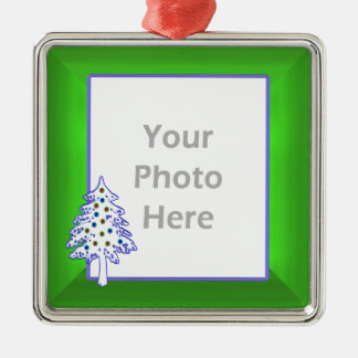 Christmas Tree on Green Photo Metal Ornament