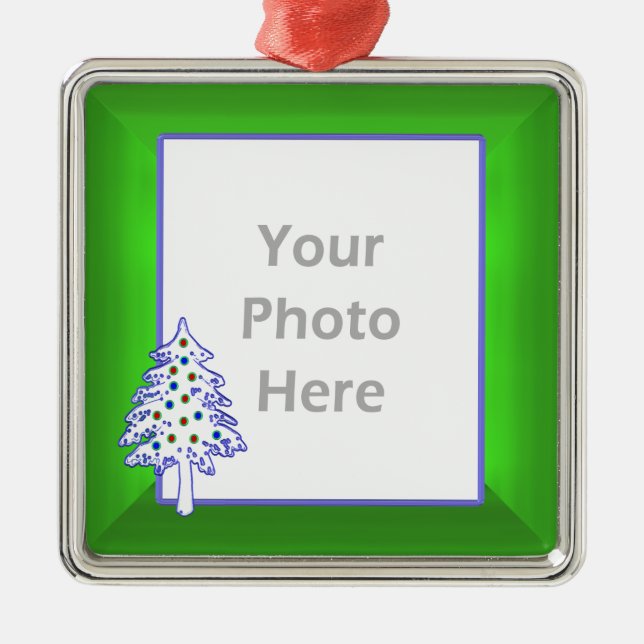 Christmas Tree on Green Photo Metal Ornament (Front)