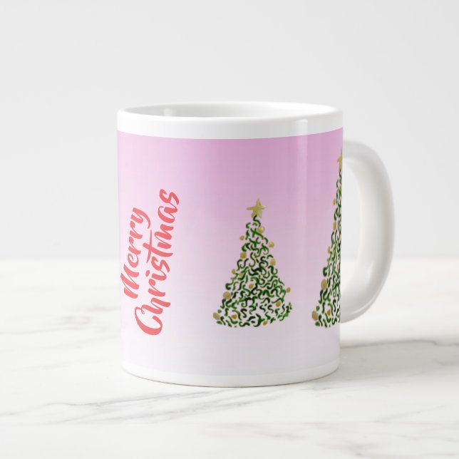 Christmas Tree on Pink Background Speciality Mug (Front Right)