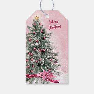 Christmas Tree on Pink  Gift Tags