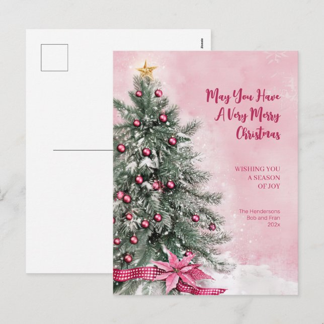 Christmas Tree on Pink Postcard (Front/Back)