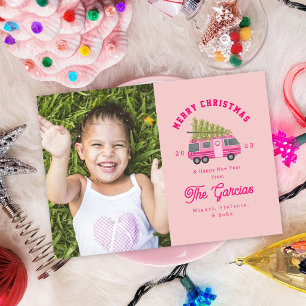 Christmas Tree on Pink RV Photo Holiday Card