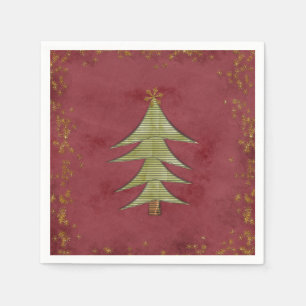 Christmas Tree on Red Background Napkin
