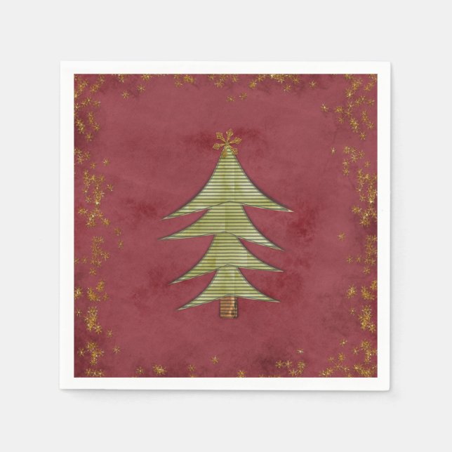 Christmas Tree on Red Background Napkin (Front)
