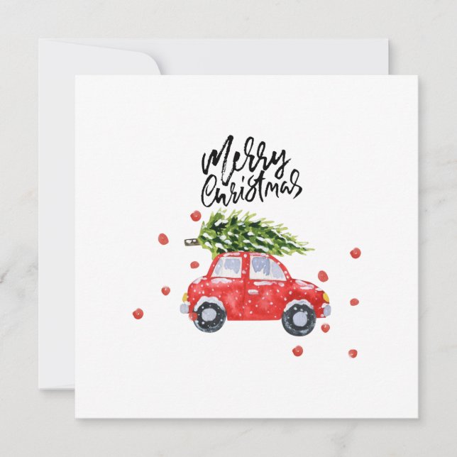 Christmas tree on red car   note card (Front)