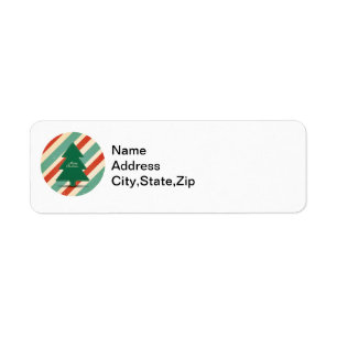 Christmas Tree on Red & Green Striped Background Return Address Label