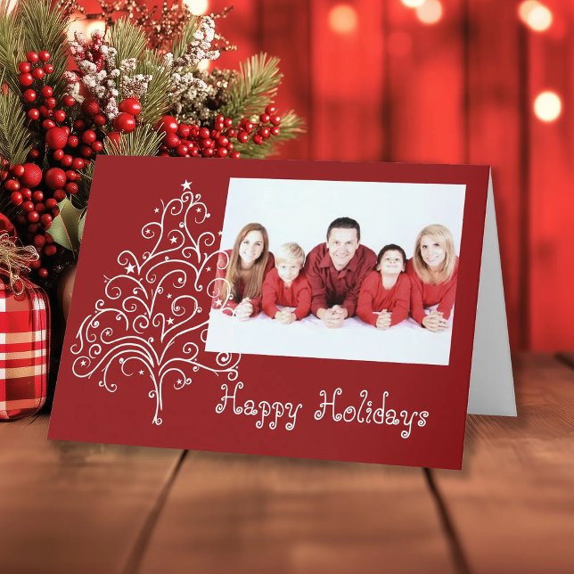 Christmas Tree on Red Happy Holidays Holiday Card (Creator Uploaded)