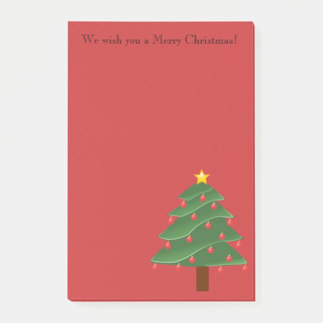 Christmas Tree on Red Personalised Post It Note (Front)