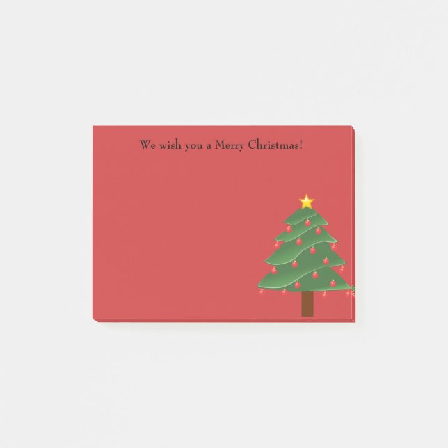Christmas Tree on Red Personalised Post It Note (Front)