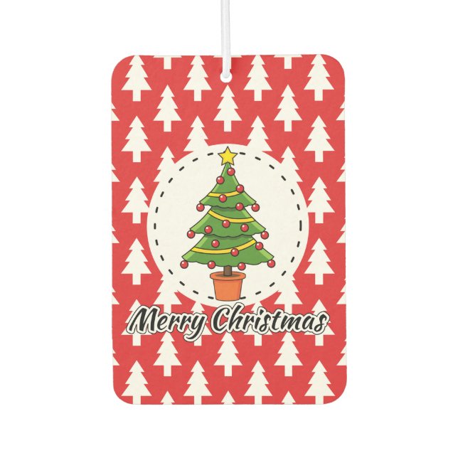 Christmas Tree on Red Pines Pattern - Merry Xmas Car Air Freshener (Front)