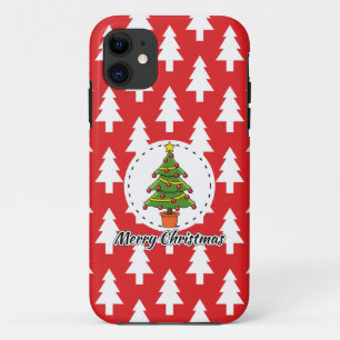 Christmas Tree on Red Pines Pattern - Merry Xmas iPhone 11 Case