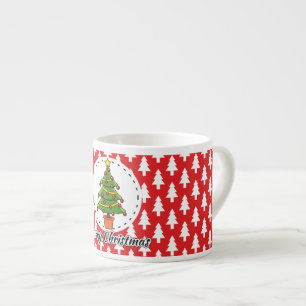 Christmas Tree on Red Pines Pattern - Merry Xmas Espresso Cup