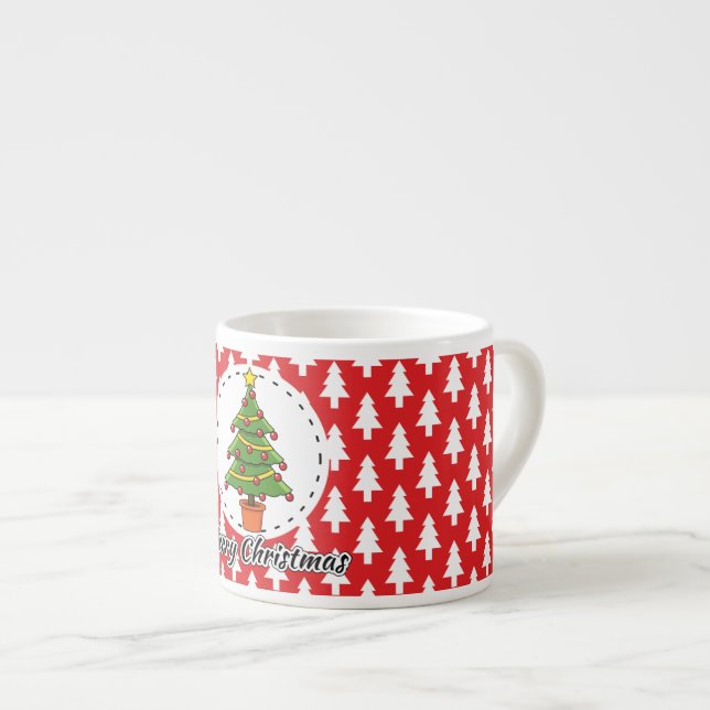 Christmas Tree on Red Pines Pattern - Merry Xmas Espresso Cup (Front Right)