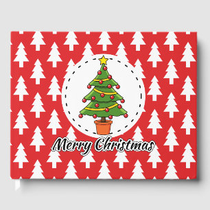 Christmas Tree on Red Pines Pattern - Merry Xmas Guest Book