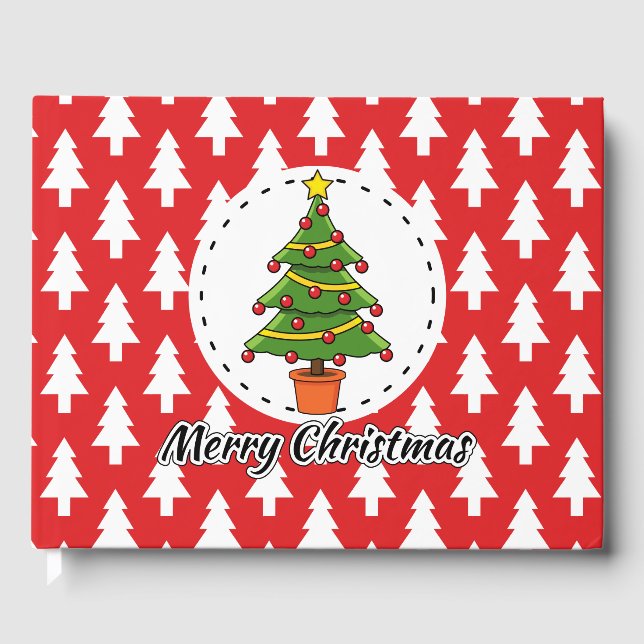 Christmas Tree on Red Pines Pattern - Merry Xmas Guest Book (Front)
