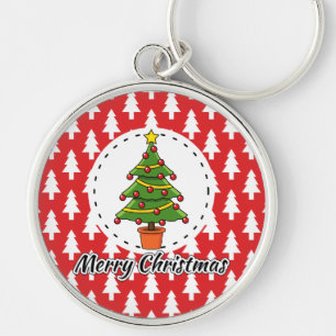 Christmas Tree on Red Pines Pattern - Merry Xmas Key Ring