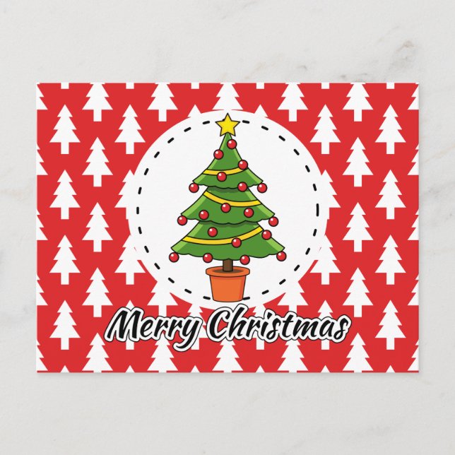 Christmas Tree on Red Pines Pattern - Merry Xmas Postcard (Front)