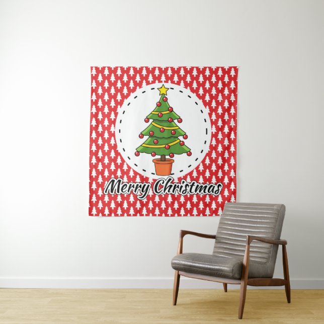 Christmas Tree on Red Pines Pattern - Merry Xmas Tapestry (In Situ)