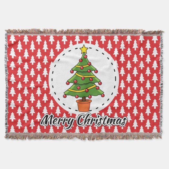 Christmas Tree on Red Pines Pattern - Merry Xmas Throw Blanket (Front)