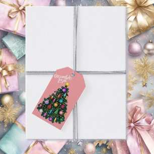 Christmas Tree on Salmon Pink Gift Tags