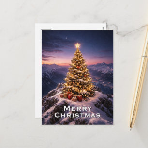 Christmas tree on top of a mountain custom holiday postcard