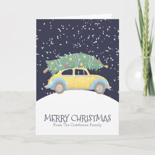Christmas Tree on Yellow Car Personalised Holiday Card