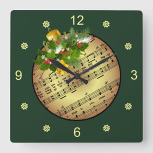 Christmas Tree Ornament ~ Bell & Mistletoe ~ Square Wall Clock