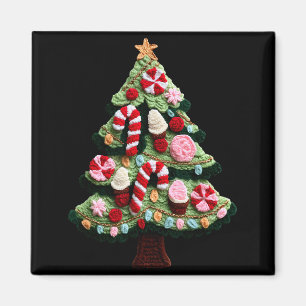 Christmas Tree Ornament Candy Cane Crochet Holiday Magnet
