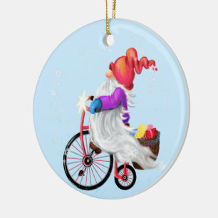 Christmas Tree Ornament Gnome with Bike and Gifts