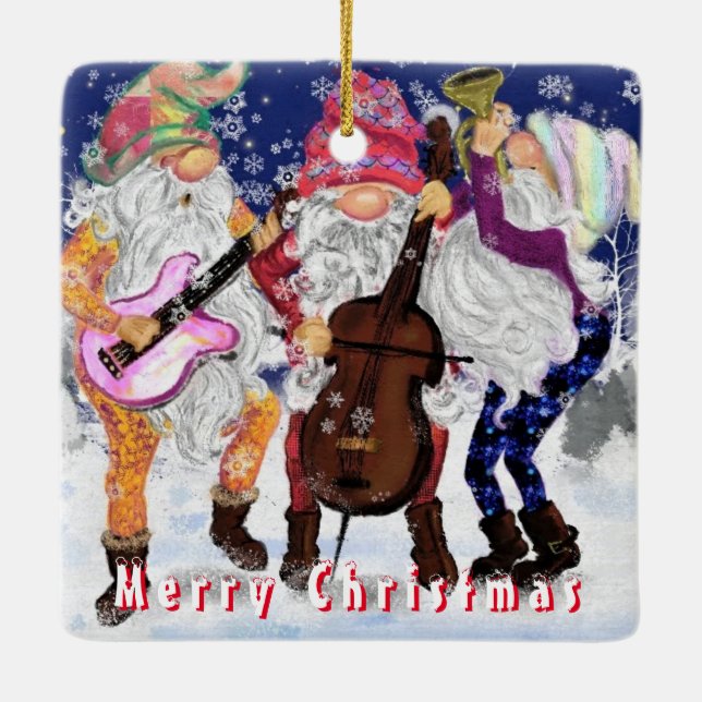 Christmas Tree Ornament Gnomes Music Band (Back)