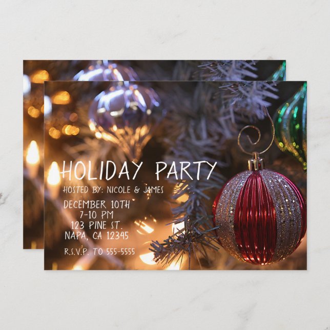 Christmas Tree Ornament Holiday Lights Party Invitation (Front/Back)
