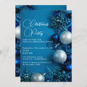 Christmas Tree Ornament Party Blue  Invitation