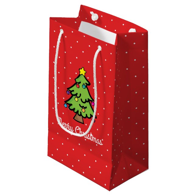 Christmas Tree Ornament String of Lights Small Gift Bag (Front Angled)
