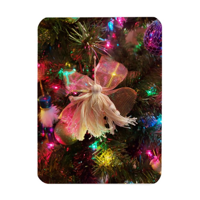 christmas tree ornament yarn angel doll photograph magnet (Vertical)