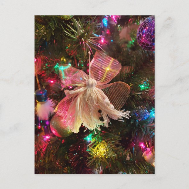 christmas tree ornament yarn angel doll photograph postcard (Front)