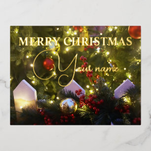 Christmas tree ornaments foil holiday postcard