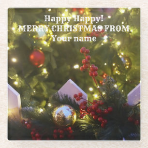 Christmas tree ornaments glass coaster