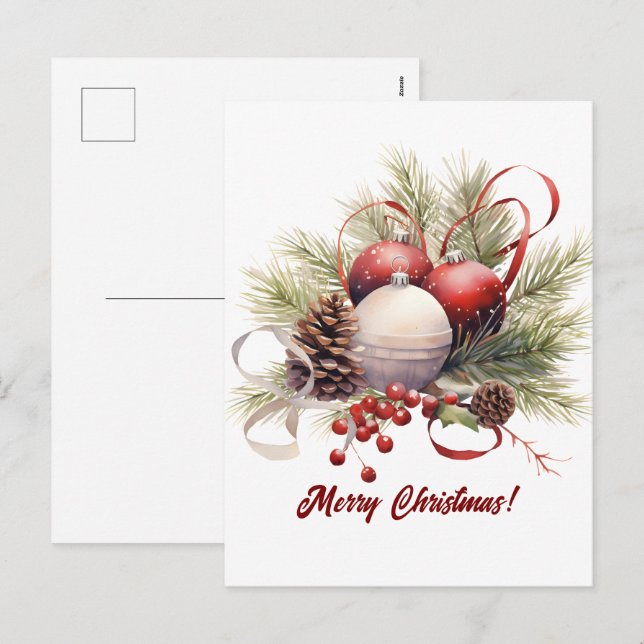 Christmas Tree Ornaments Pine Cones Holiday Postcard (Front/Back)