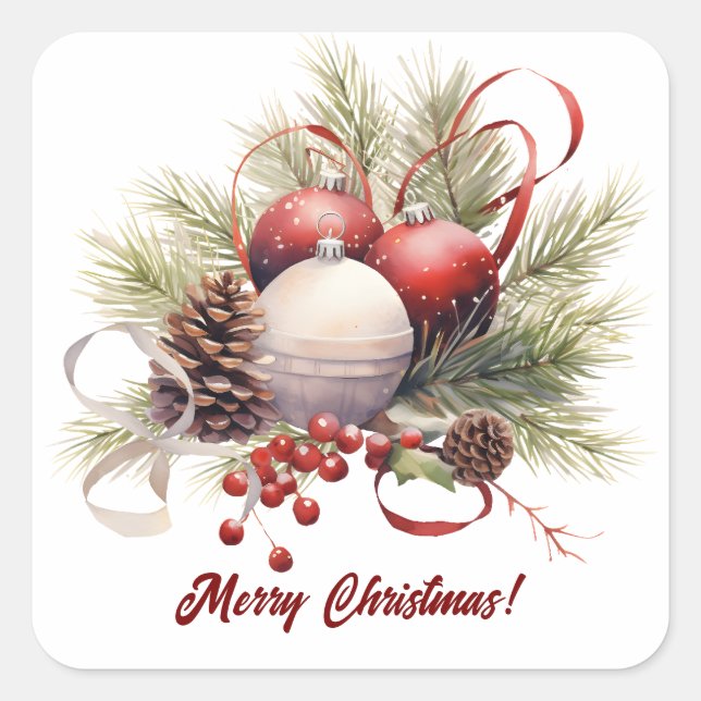 Christmas Tree Ornaments Pine Cones Square Sticker (Front)