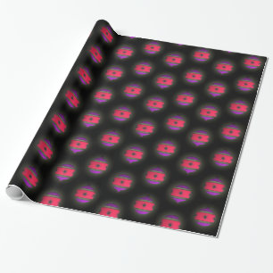 Christmas Tree Ornaments Pink Purple on Black Wrapping Paper
