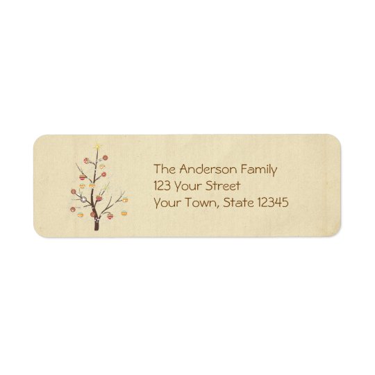 Christmas Tree, Ornaments, Snowflakes Return Address Label