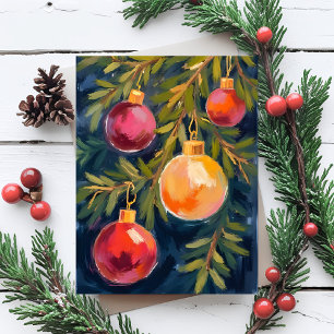 Christmas Tree Ornaments Watercolor Holiday Postcard