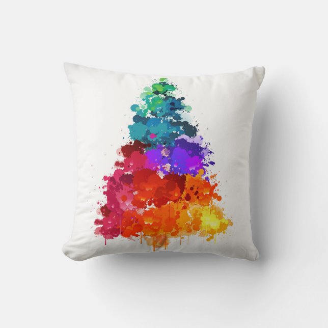 Christmas Tree, Paint, Primary Colours Cushion (Front)