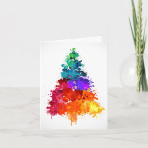 Christmas Tree, Paint, Primary Colours Holiday Card