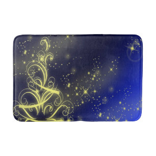 Christmas Tree Party Gold Stars Navy Blue Holidays Bath Mat