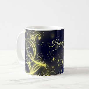 Christmas Tree Party Gold Stars Navy Blue Holidays Coffee Mug